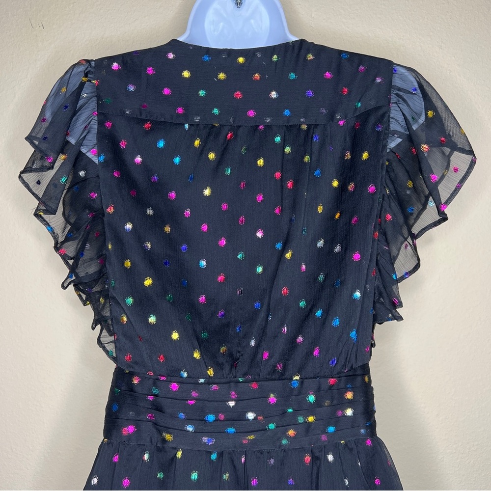 ANTHROPOLOGIE / ALI & JAY Black Ruffle Mini Metallic Polka Dot Dress - Sz S - Picture 10 of 14